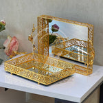 2Pcs Luxury Decorative Gold Mirror Tray