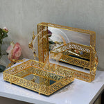 2Pcs Luxury Decorative Gold Mirror Tray