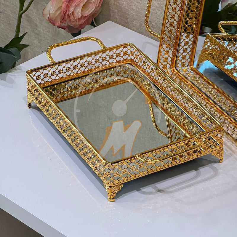 2Pcs Luxury Decorative Gold Mirror Tray