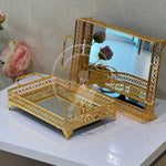 2Pcs Luxury Decorative Gold Mirror Tray