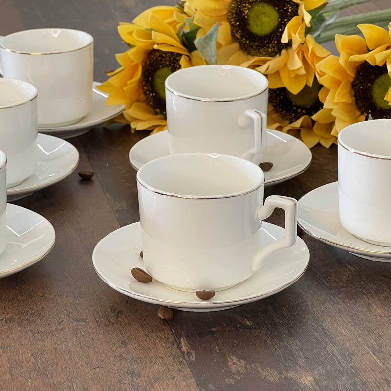 Set of 6 Sliver Edge Ceramic Coffee Cup Set