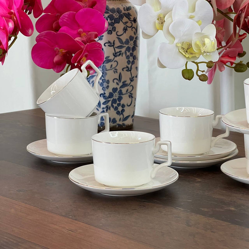 Set of 6 Sliver Edge Ceramic Coffee/Tea Cup Set