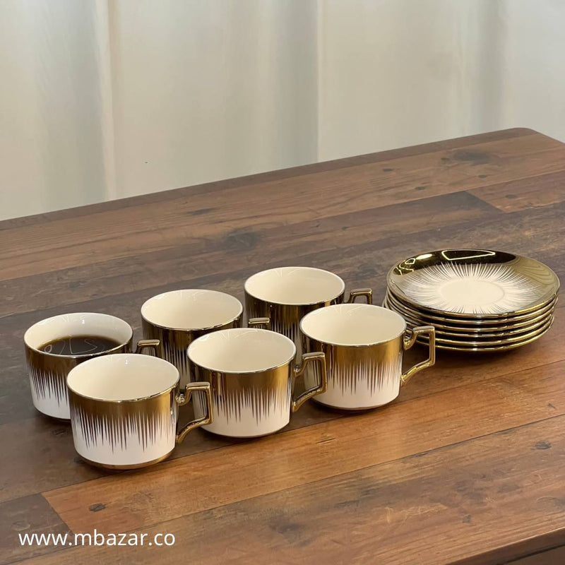 Set of 6 Gold Edge Ceramic Coffee Cup Set