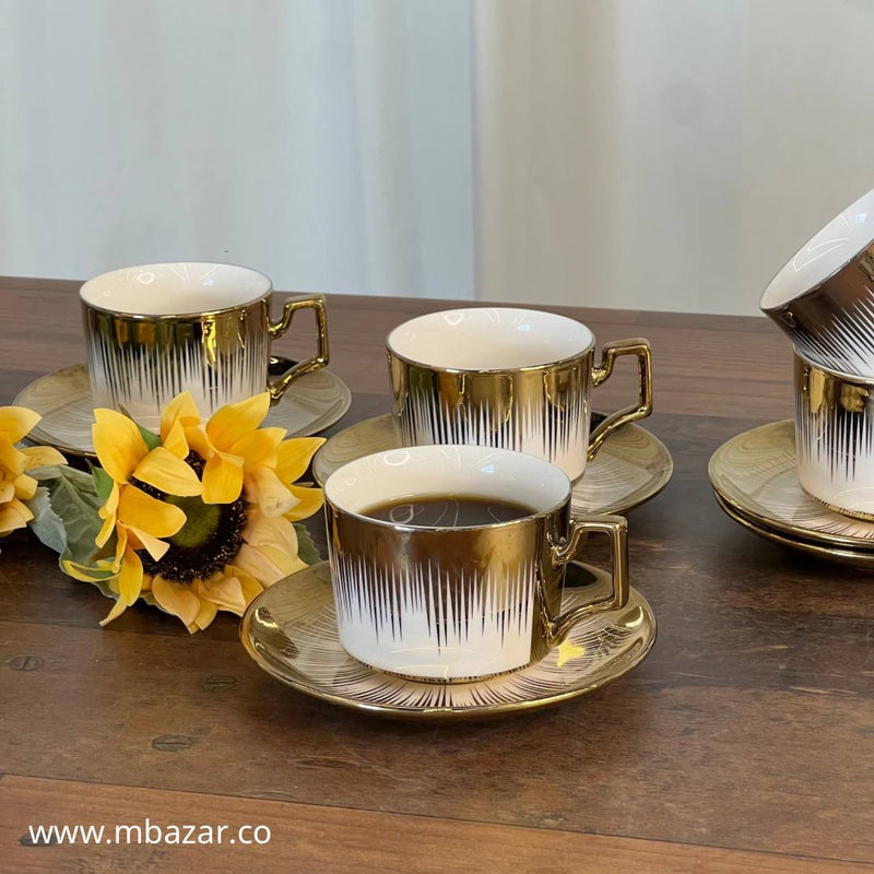 Set of 6 Gold Edge Ceramic Coffee Cup Set