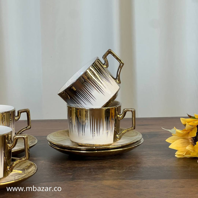 Set of 6 Gold Edge Ceramic Coffee Cup Set