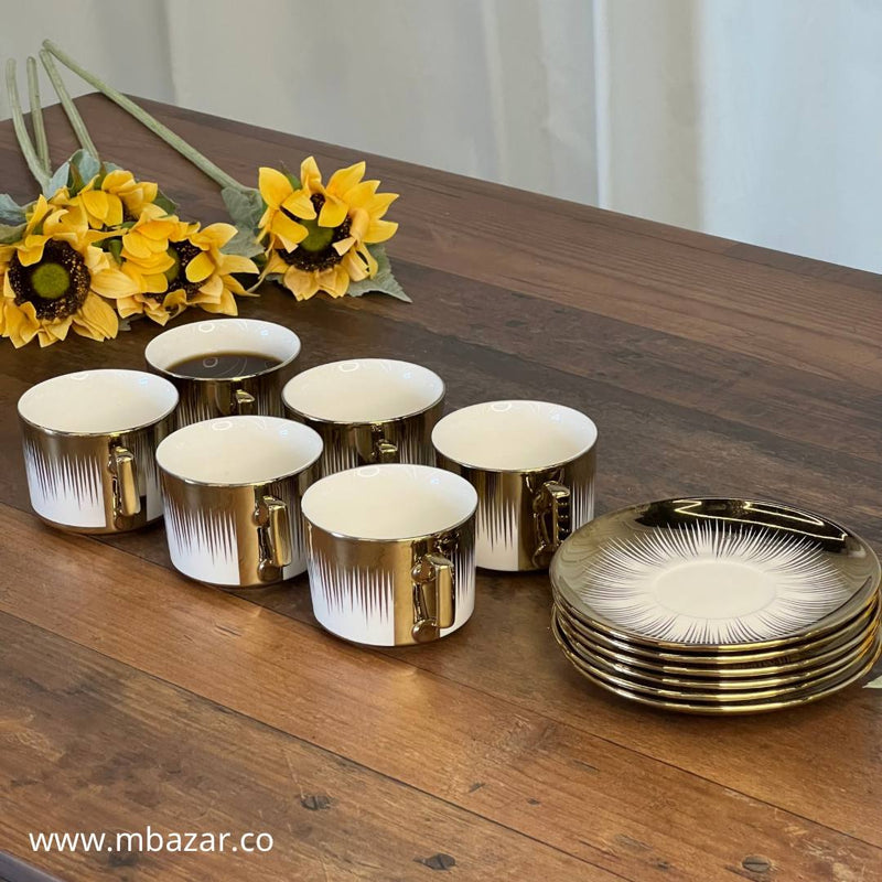 Set of 6 Gold Edge Ceramic Coffee Cup Set