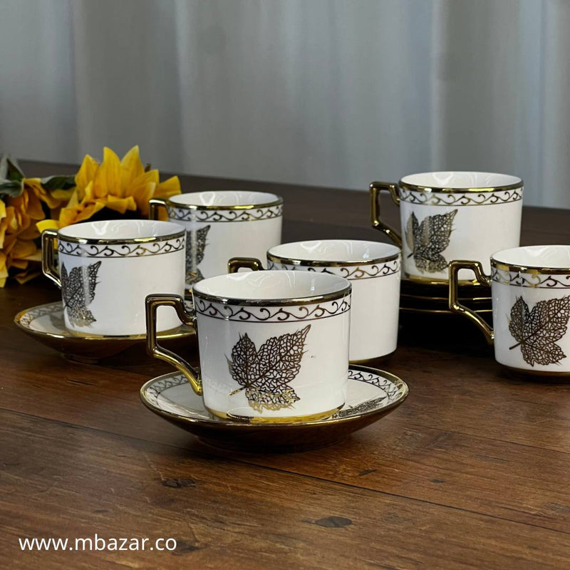 Set of 6 Gold Edge Ceramic Coffee Cup Set