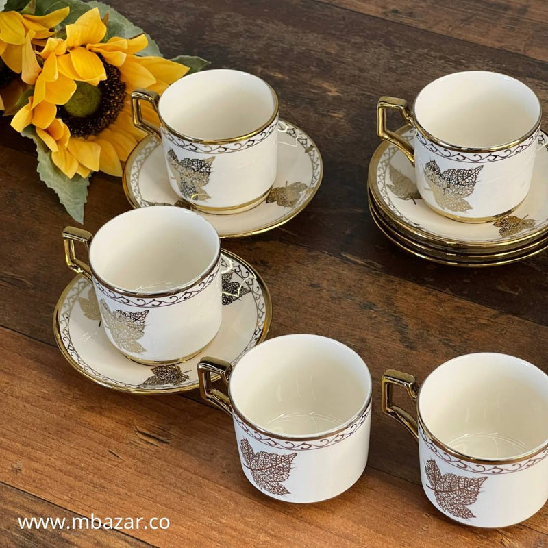 Set of 6 Gold Edge Ceramic Coffee Cup Set