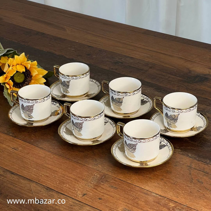 Set of 6 Gold Edge Ceramic Coffee Cup Set