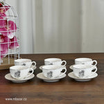 Set of 6 Silver Edge Ceramic Coffee Cup Set