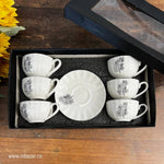 Set of 6 Silver Edge Ceramic Coffee Cup Set