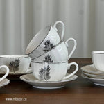 Set of 6 Silver Edge Ceramic Coffee Cup Set