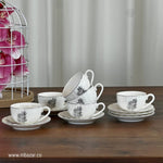 Set of 6 Silver Edge Ceramic Coffee Cup Set