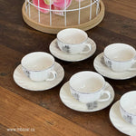 Set of 6 Silver Edge Ceramic Coffee Cup Set