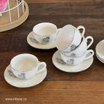 Set of 6 Silver Edge Ceramic Coffee Cup Set