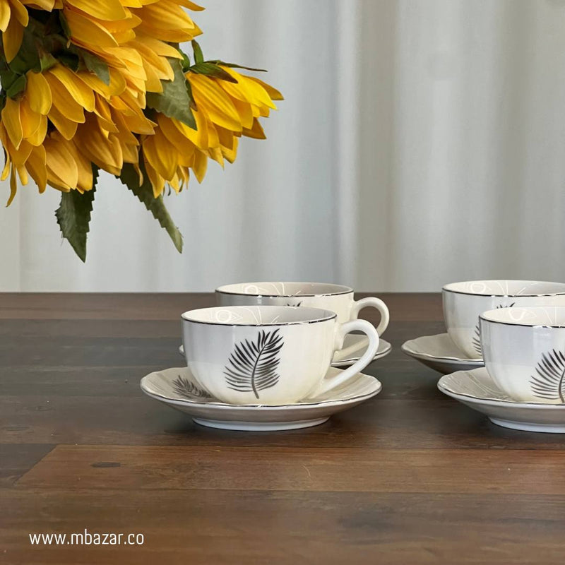 Set of 6 Silver Edge Ceramic Coffee Cup Set