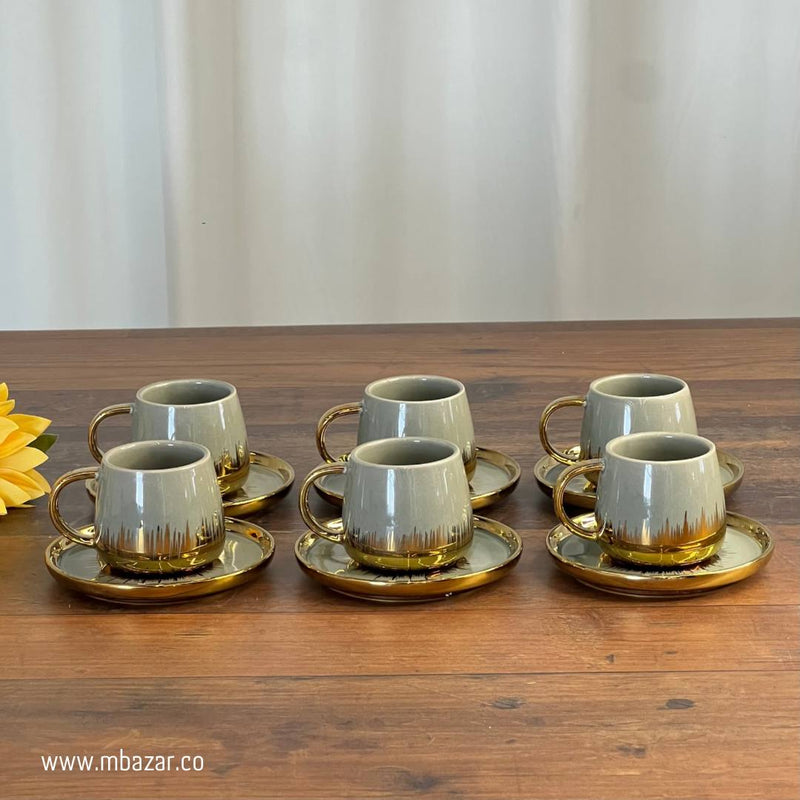 Set of 6 Gold Edge Ceramic Coffee Cup Set