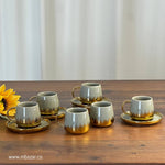 Set of 6 Gold Edge Ceramic Coffee Cup Set