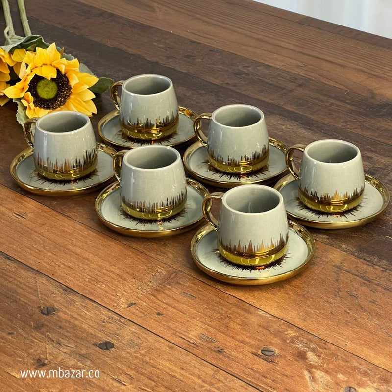 Set of 6 Gold Edge Ceramic Coffee Cup Set