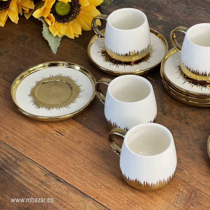 Set of 6 Gold Edge Ceramic Coffee Cup Set