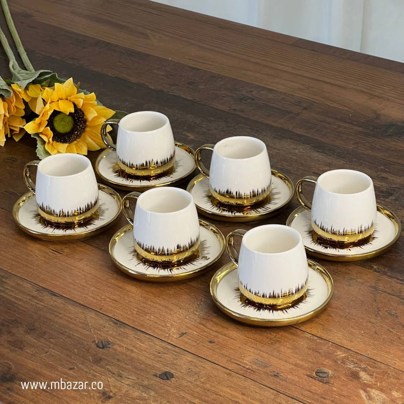 Set of 6 Gold Edge Ceramic Coffee Cup Set