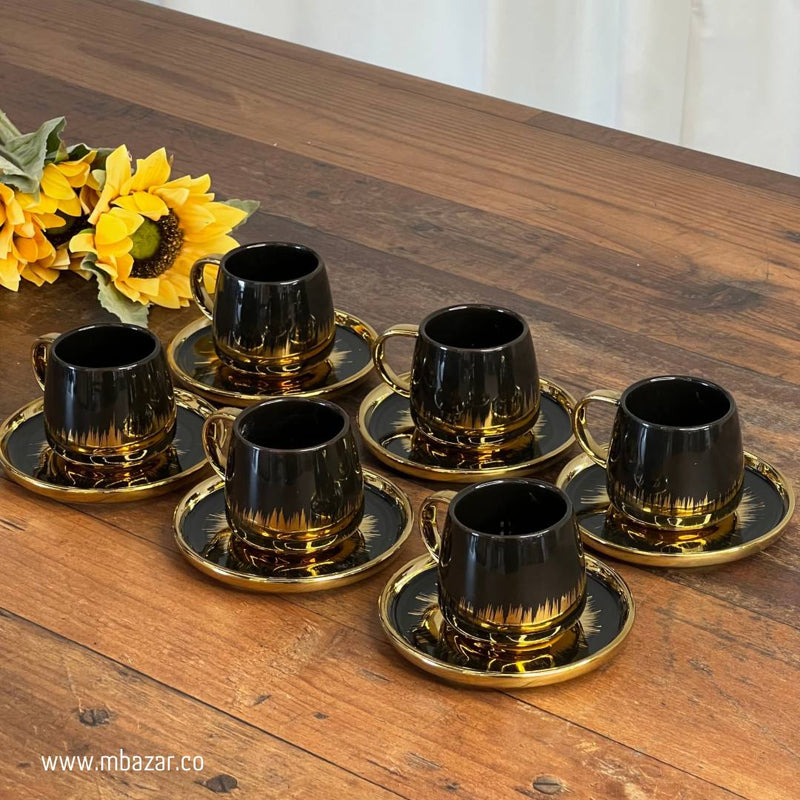 Set of 6 Gold Edge Ceramic Coffee Cup Set