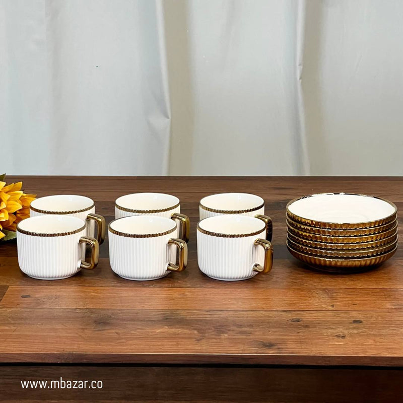 Set of 6 Gold Edge Ceramic Coffee Cup Set