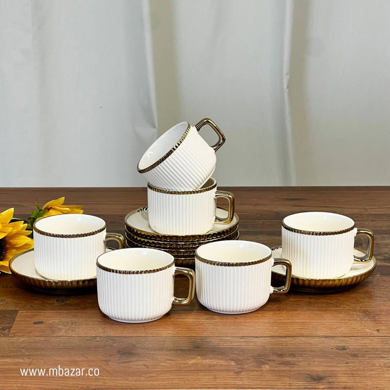 Set of 6 Gold Edge Ceramic Coffee Cup Set