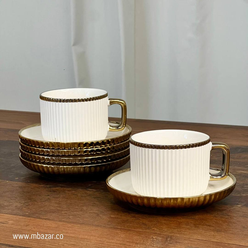 Set of 6 Gold Edge Ceramic Coffee Cup Set