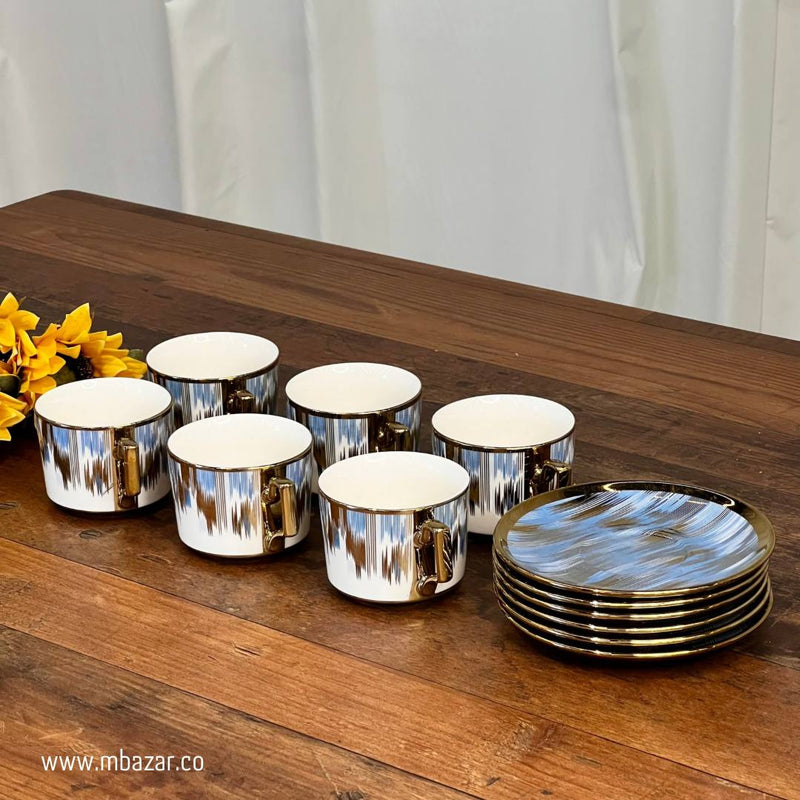 Set of 6 Gold Edge Ceramic Coffee Cup Set