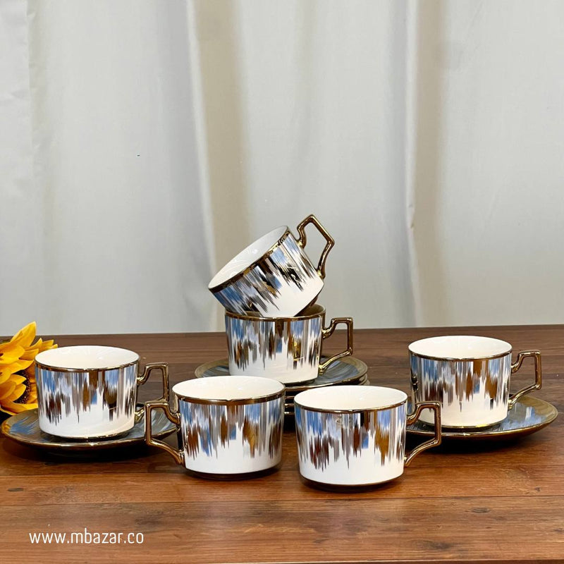 Set of 6 Gold Edge Ceramic Coffee Cup Set