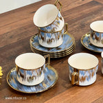 Set of 6 Gold Edge Ceramic Coffee Cup Set