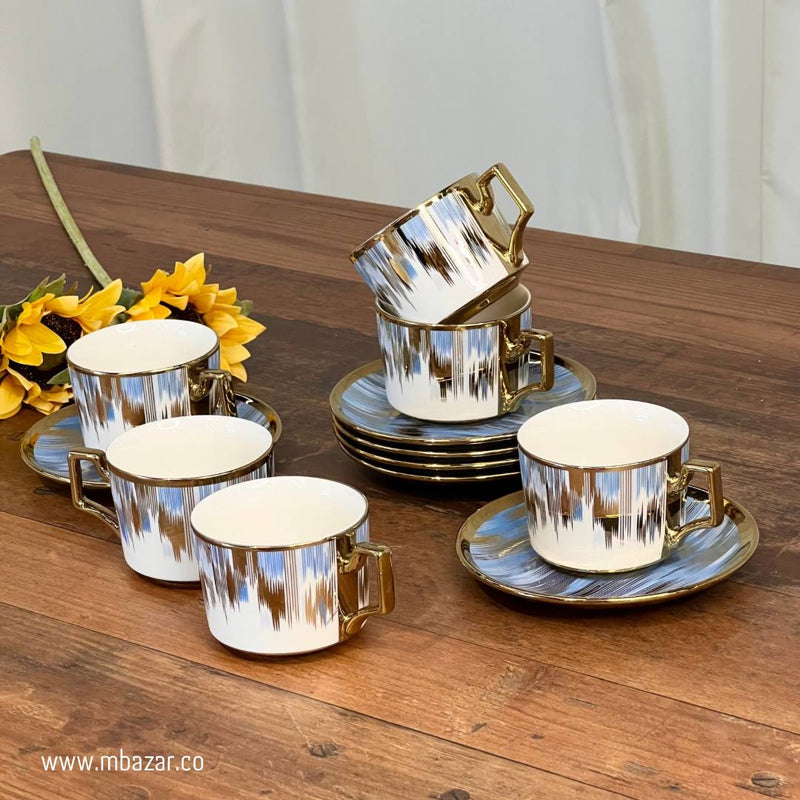 Set of 6 Gold Edge Ceramic Coffee Cup Set