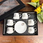 Set of 6 Silver Edge Ceramic Coffee Cup Set