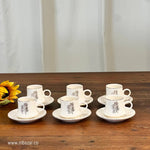 Set of 6 Silver Edge Ceramic Coffee Cup Set