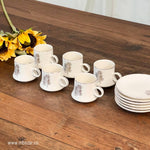 Set of 6 Silver Edge Ceramic Coffee Cup Set