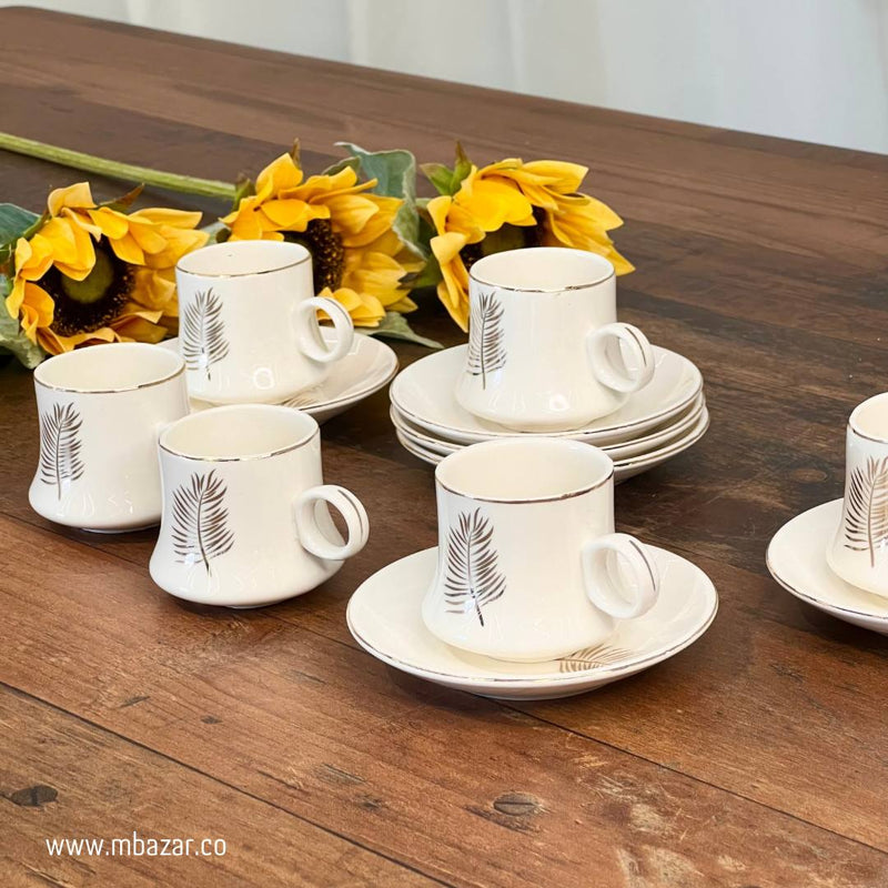 Set of 6 Silver Edge Ceramic Coffee Cup Set