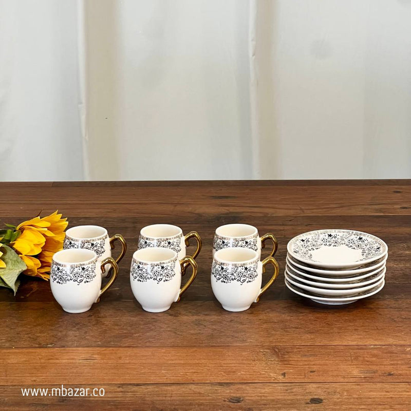 Set of 6 Decorated Edge Ceramic Coffee Cup Set