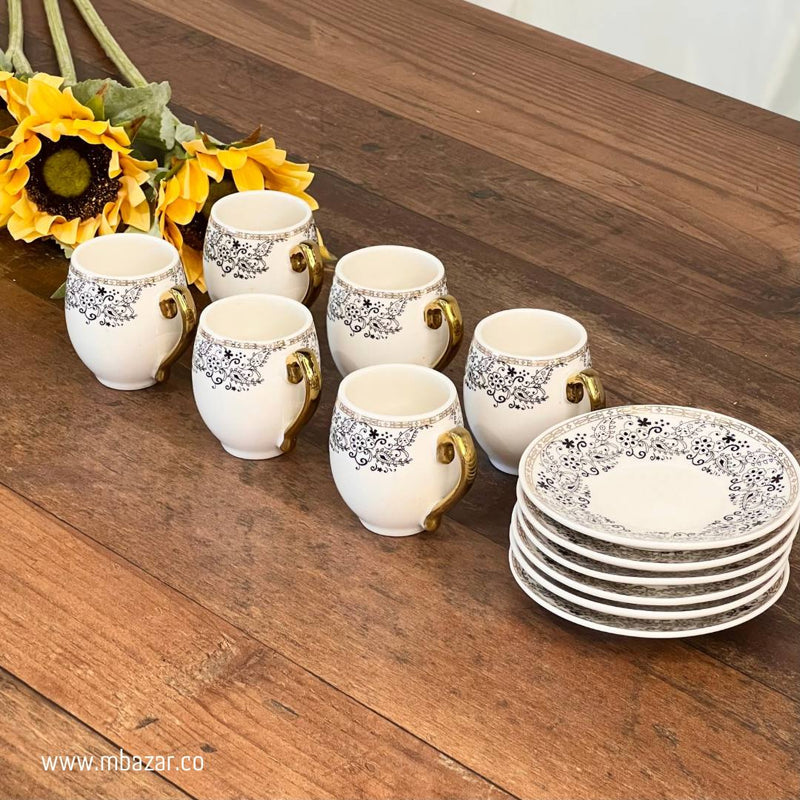 Set of 6 Decorated Edge Ceramic Coffee Cup Set