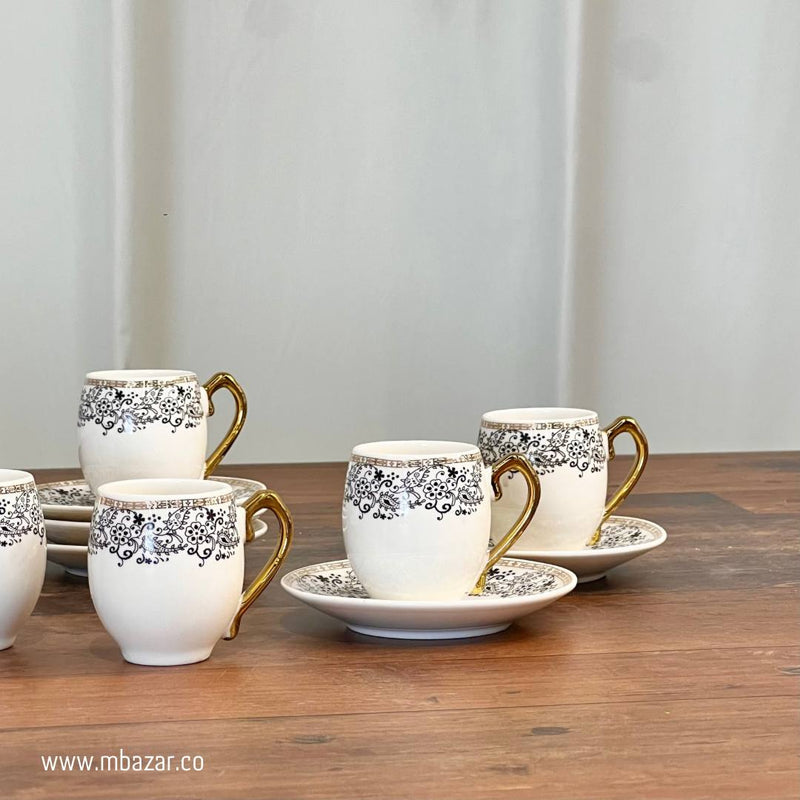 Set of 6 Decorated Edge Ceramic Coffee Cup Set