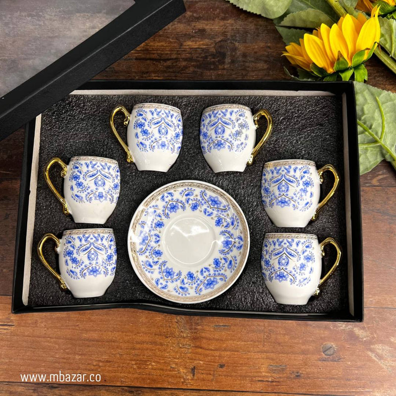 Set of 6 Decorated Edge Ceramic Coffee Cup Set