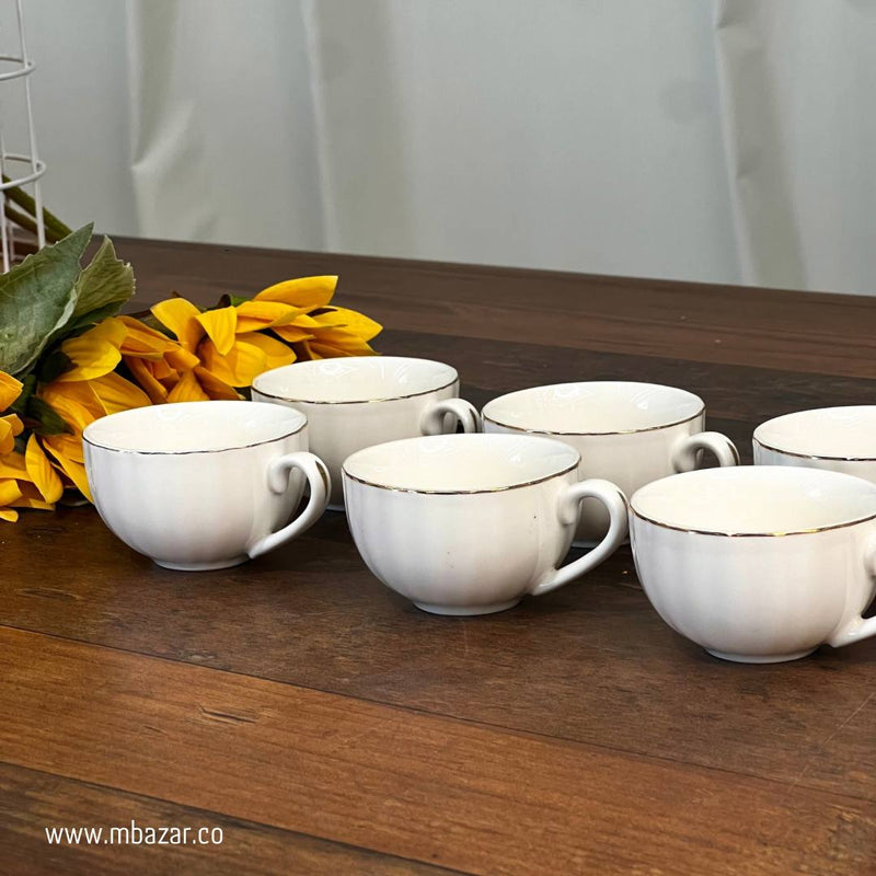 Set of 6 Silver Edge Ceramic Coffee Cup Set