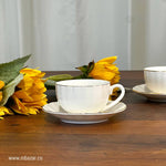 Set of 6 Silver Edge Ceramic Coffee Cup Set