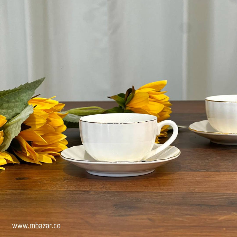 Set of 6 Silver Edge Ceramic Coffee Cup Set