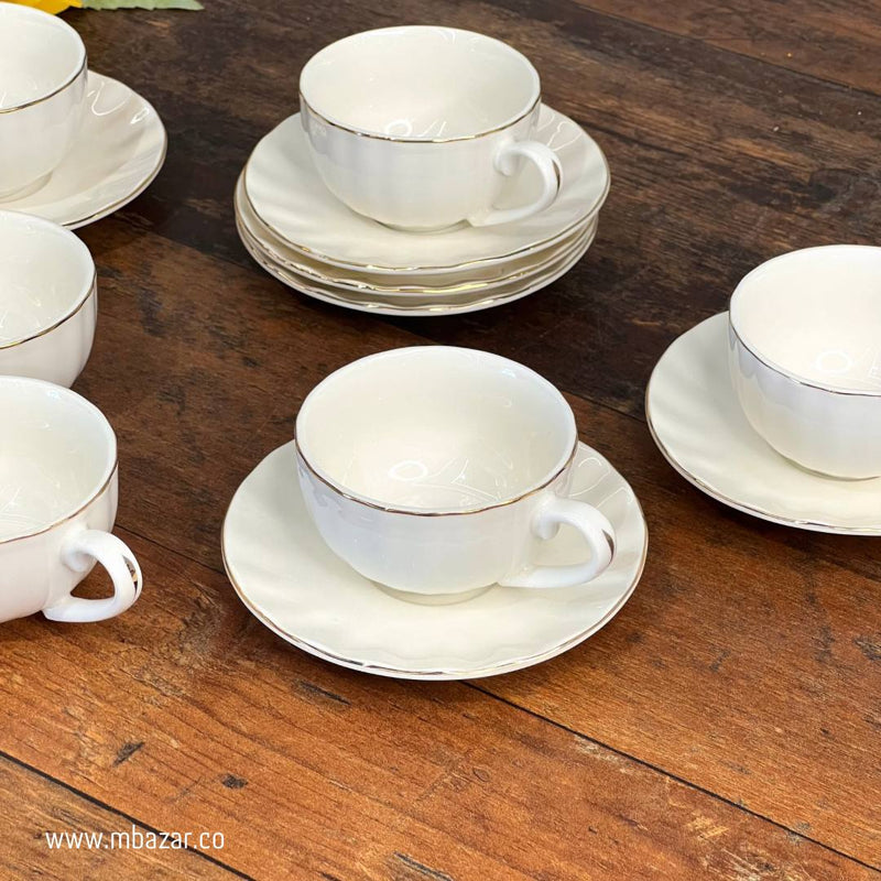 Set of 6 Silver Edge Ceramic Coffee Cup Set