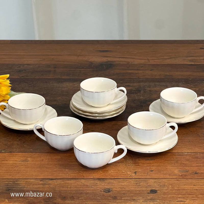 Set of 6 Silver Edge Ceramic Coffee Cup Set