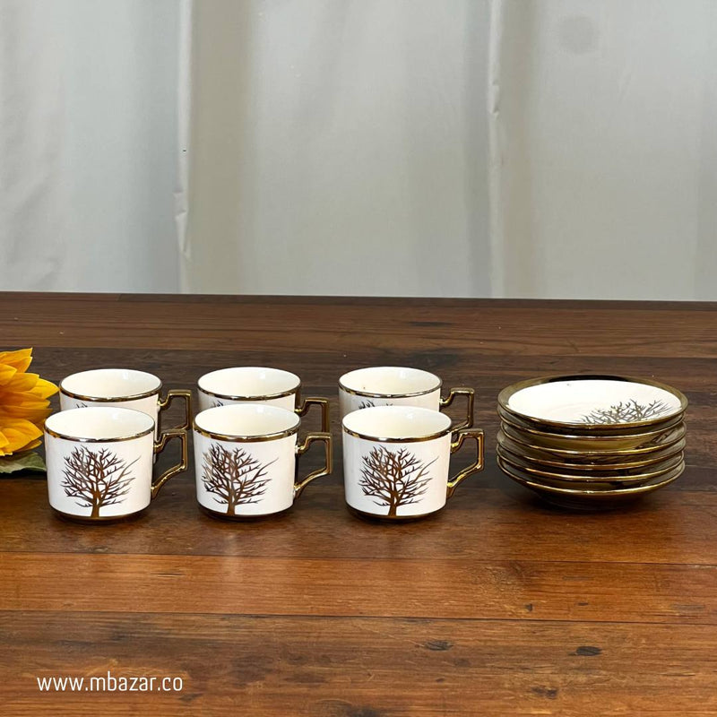 Set of 6 Gold Edge Ceramic Coffee Cup Set