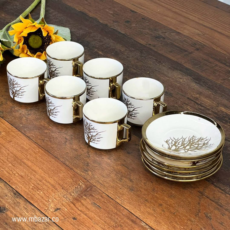 Set of 6 Gold Edge Ceramic Coffee Cup Set