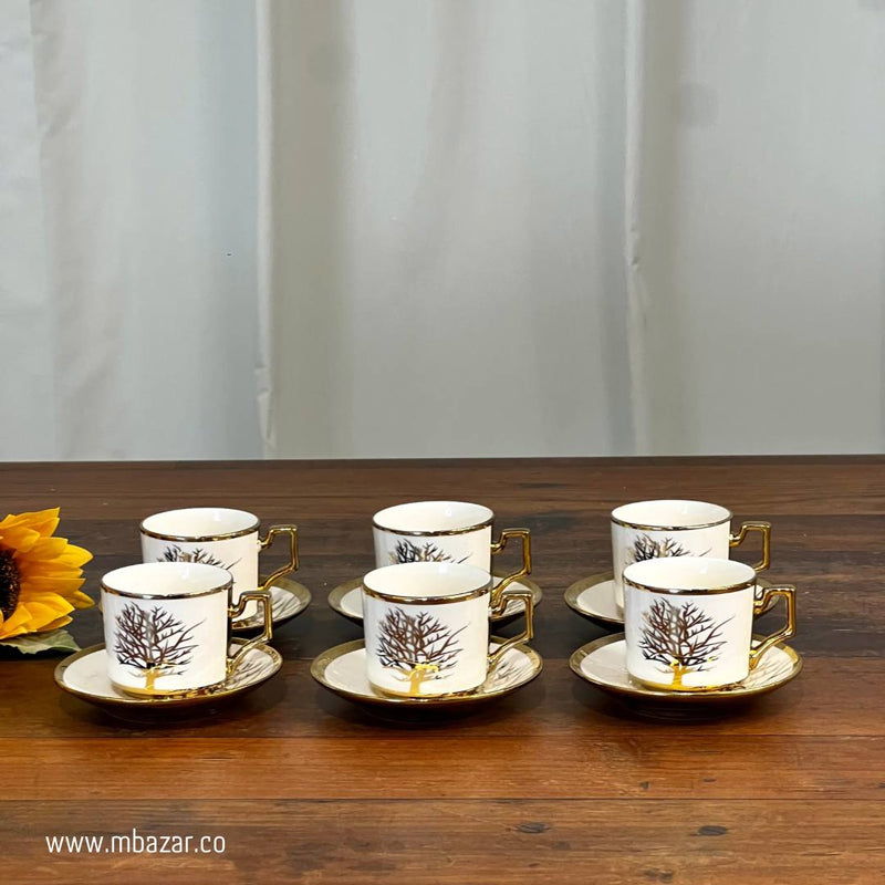 Set of 6 Gold Edge Ceramic Coffee Cup Set