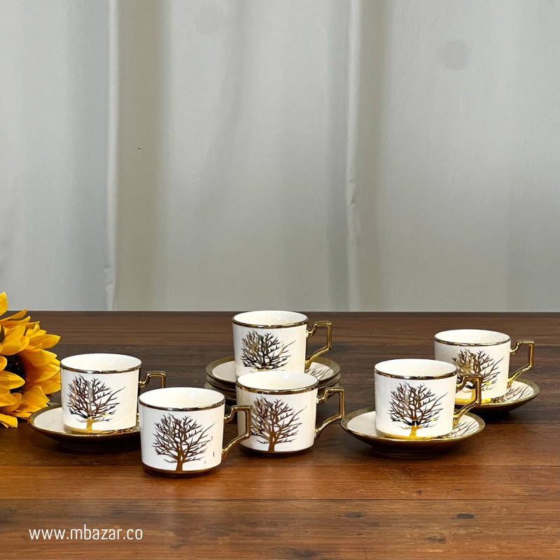 Set of 6 Gold Edge Ceramic Coffee Cup Set